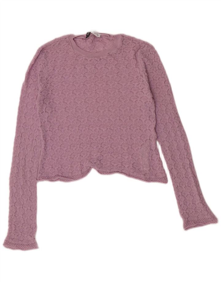 Zara Womens Crop Top Langærmet UK 10 Lille Lilla Polyamid
