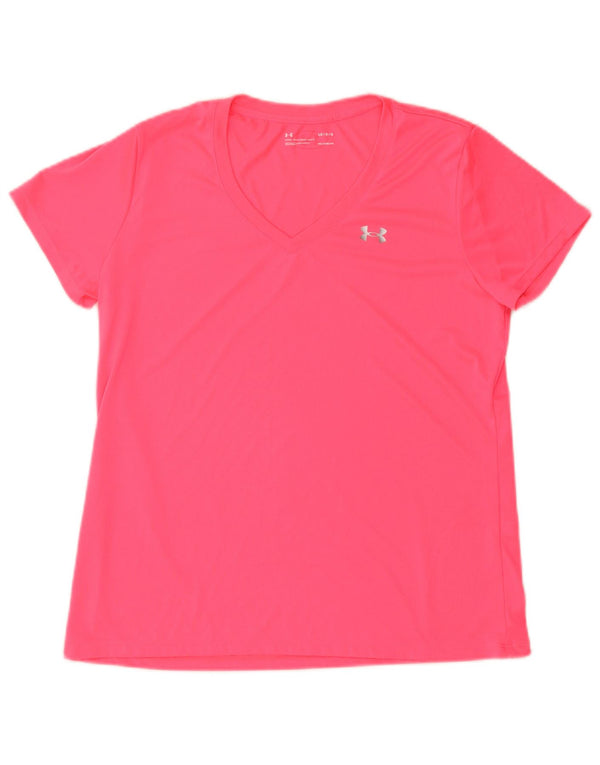 UNDER ARMOUR Dame Heat Gear T-Shirt Top UK 16 Large Pink