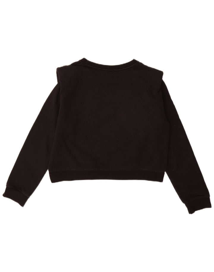 Gaelle Womens Crop Graphic Sweatshirt Jumper UK 14 Large Black