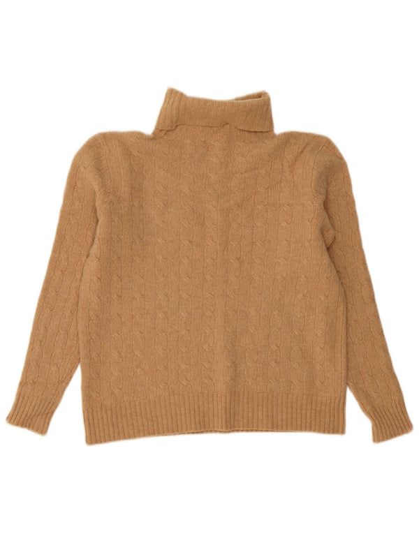 Polo Ralph Lauren Dame Roll Neck Jumper Sweater UK 16 Stor Beige Uld