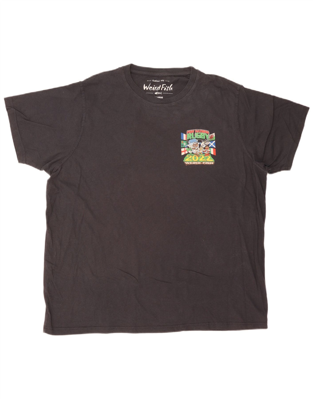 WEIRD FISH Herre Grafisk T-Shirt Top 2XL Sort Bomuld