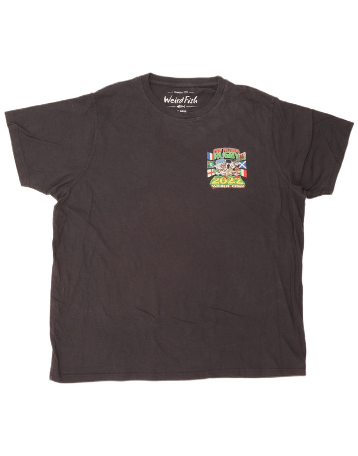 WEIRD FISH Herre Grafisk T-Shirt Top 2XL Sort Bomuld