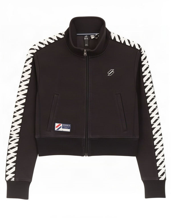 Superdry Womens Graphic Crop træningsdragt topjakke UK 10 Lille sort bomuld