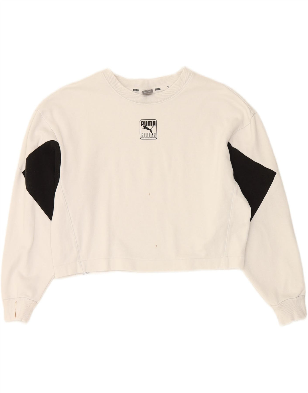 PUMA Womens Crop Sweatshirt Jumper UK 14 Medium White Colourblock Cotton Vintage Puma and Second-Hand Puma from Messina Hembry 
