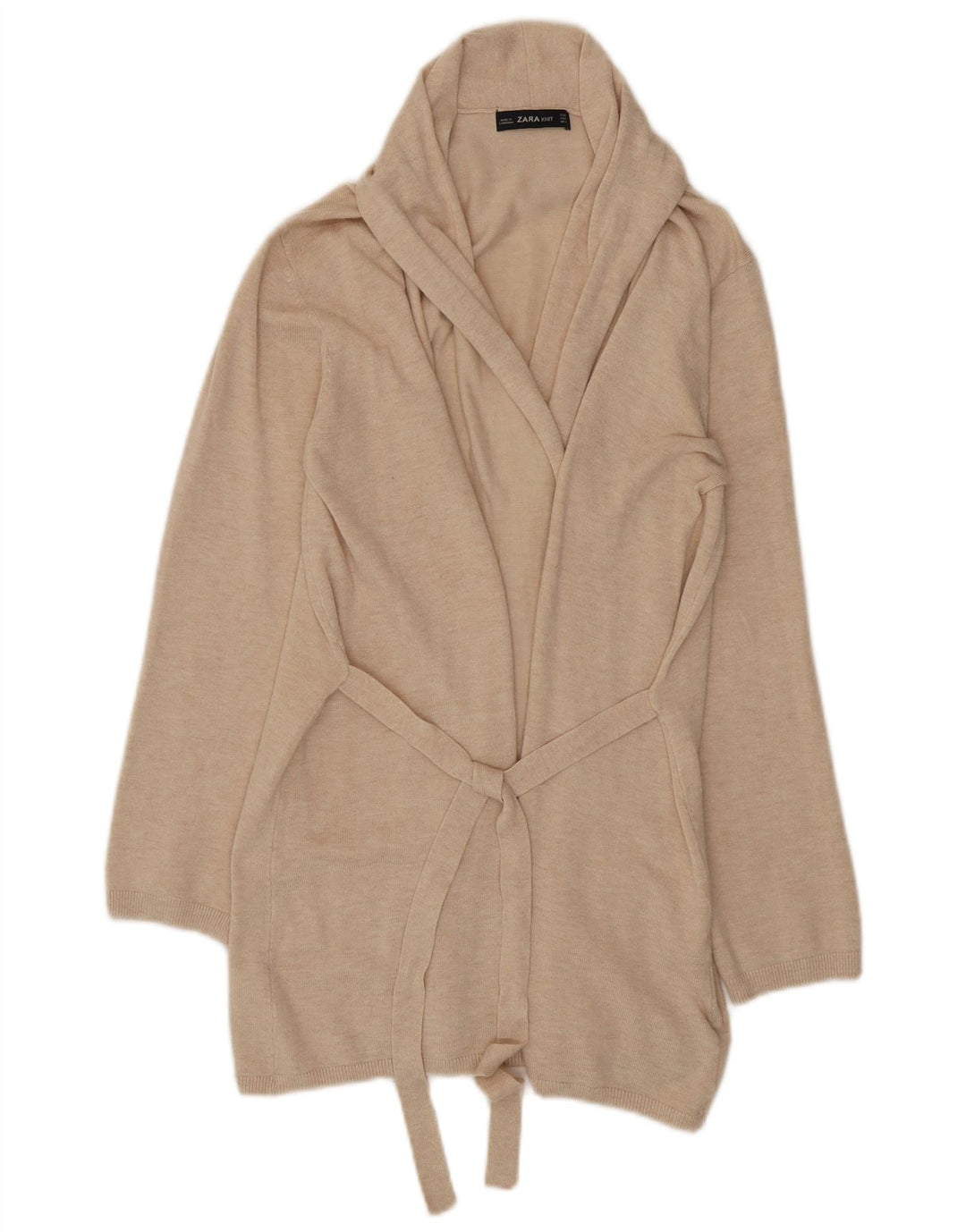 Zara Womens Longline Cardigan Sweater UK 12 Medium Beige Viscose