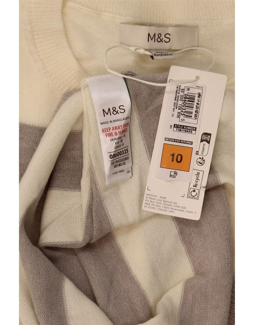 Marks & Spencer Dame sweater med rund hals DK 10 Små beige stribet