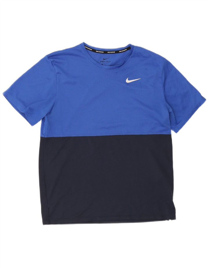 Nike Herre T-shirt Top Medium Blue Colourblock Polyester Sports
