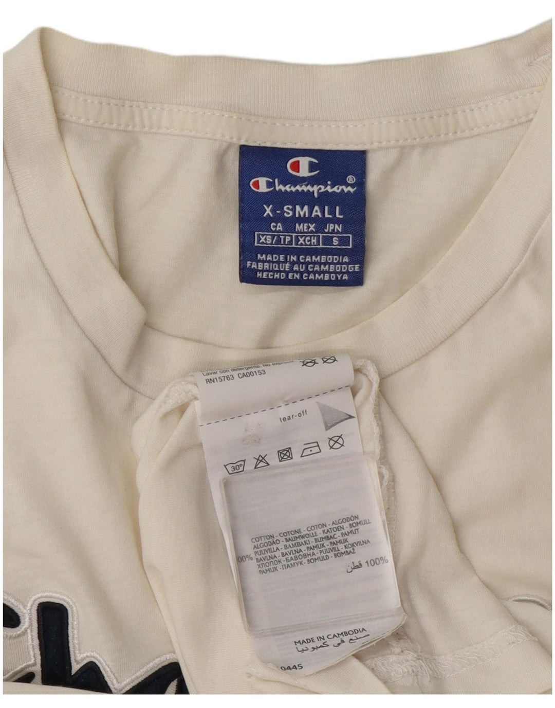 Champion Herre Grafisk T-Shirt Top XS Hvid Bomuld