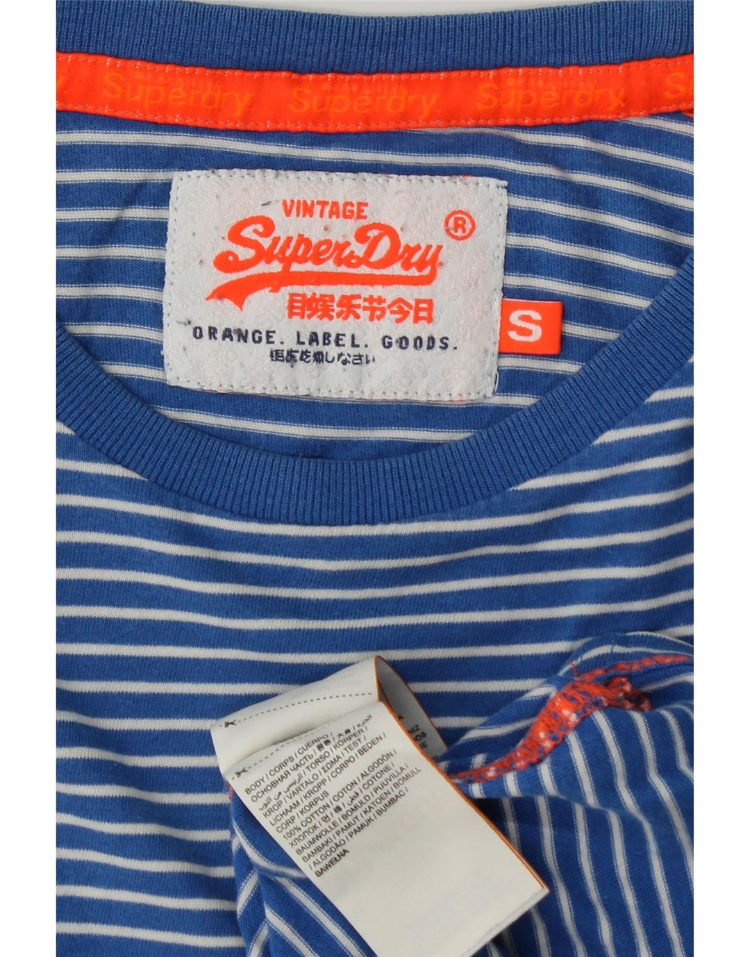 SUPERDRY T-shirt top til mænd, lille blå stribet bomuld