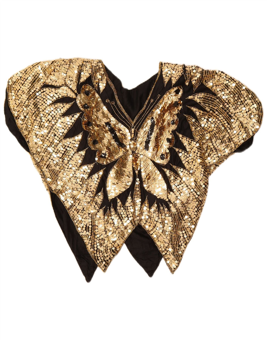 Vintage Dame Batwing Pailletbluse Top UK 12 Medium Gold Butterfly