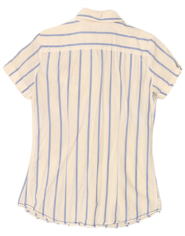 TOMMY HILFIGER Womens Short Sleeve Shirt US 6 Medium White Striped
