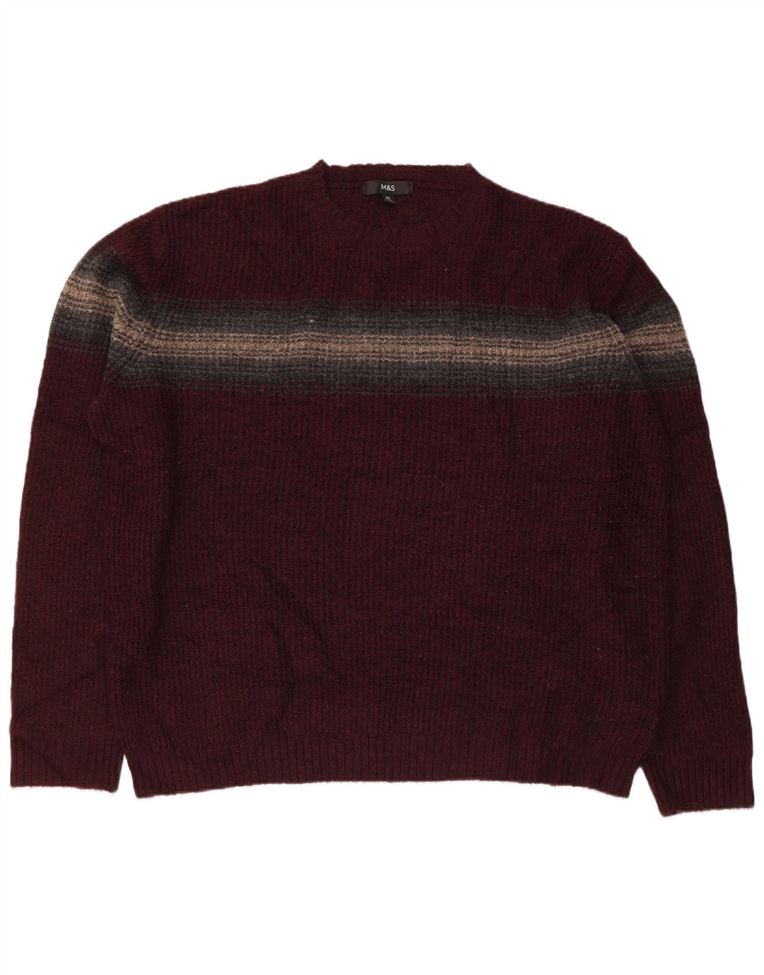 MARKS & SPENCER Herre sweater med rund hals 2XL Bourgogne stribet akryl