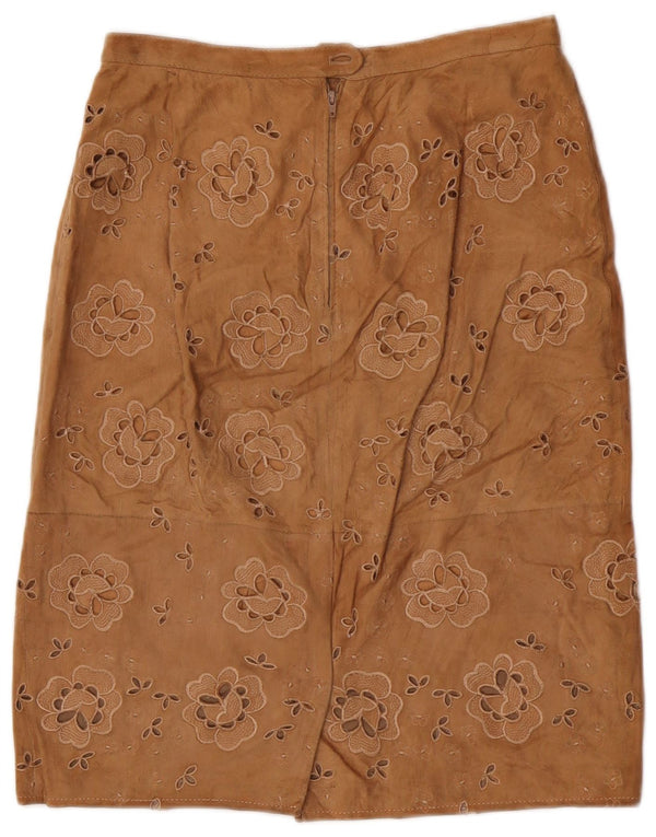 Valentino ruskinds-blyantnederdel til kvinder Small W26 Brown Floral Leather