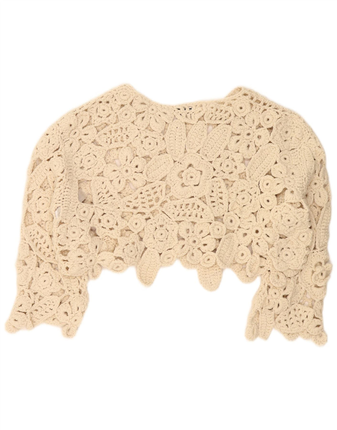 Zara oversized 3/4 ærmet hæklet bluse top UK 14 Medium Beige
