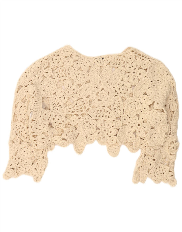 Zara oversized 3/4 ærmet hæklet bluse top UK 14 Medium Beige