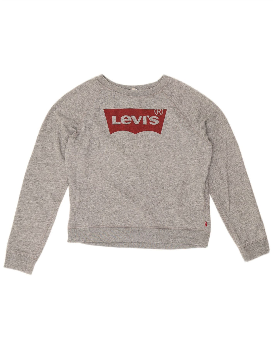 LEVI'S Womens Crop Graphic Sweatshirt Jumper UK 14 Medium Grey Cotton