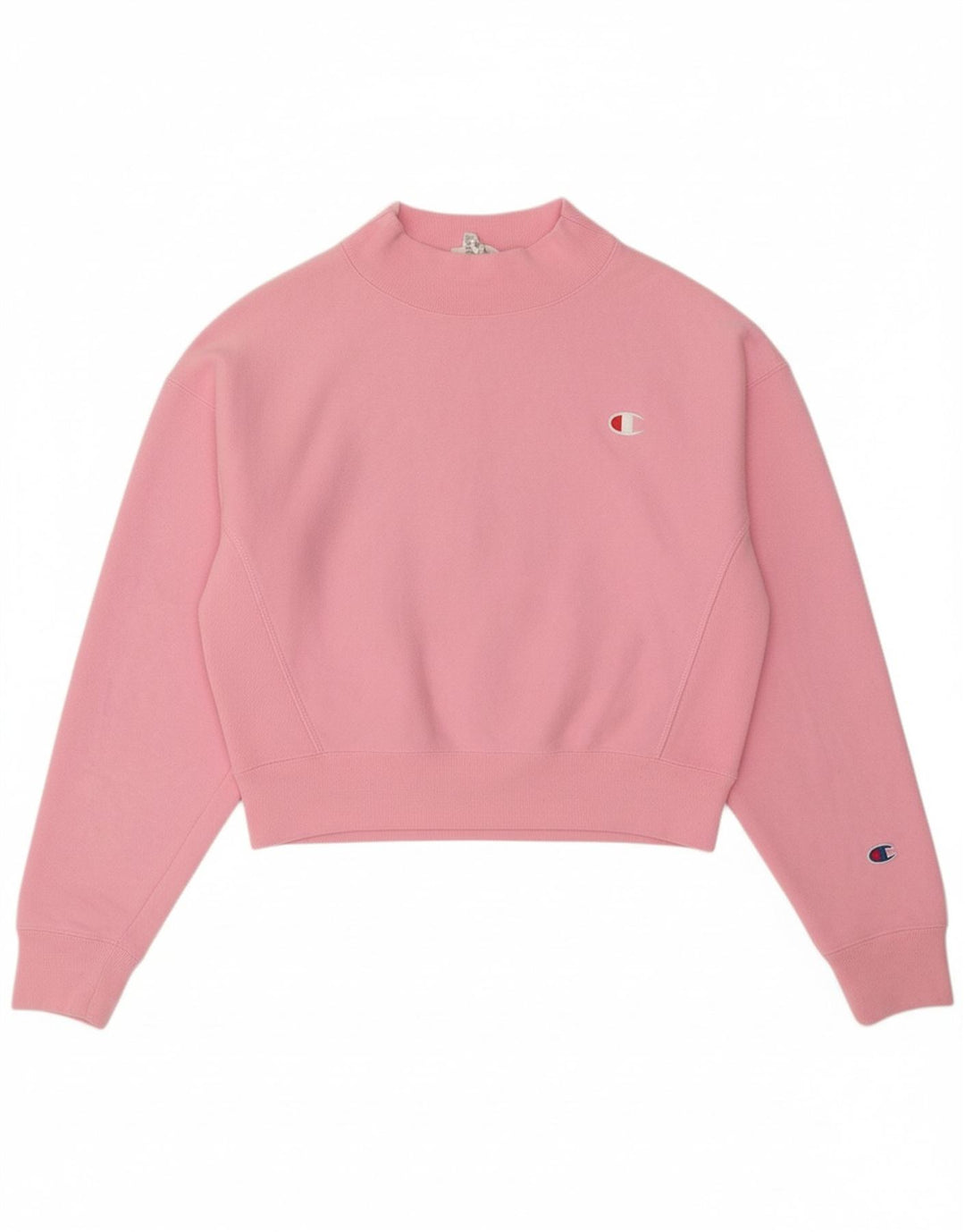 CHAMPION Womens Oversized Crop Sweatshirt Jumper UK 10 Small Pink Cotton