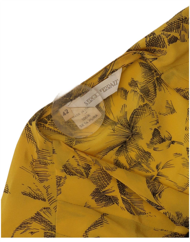 Vintage kortærmet skjortebluse til kvinder IT 42 Medium Yellow Floral Silke