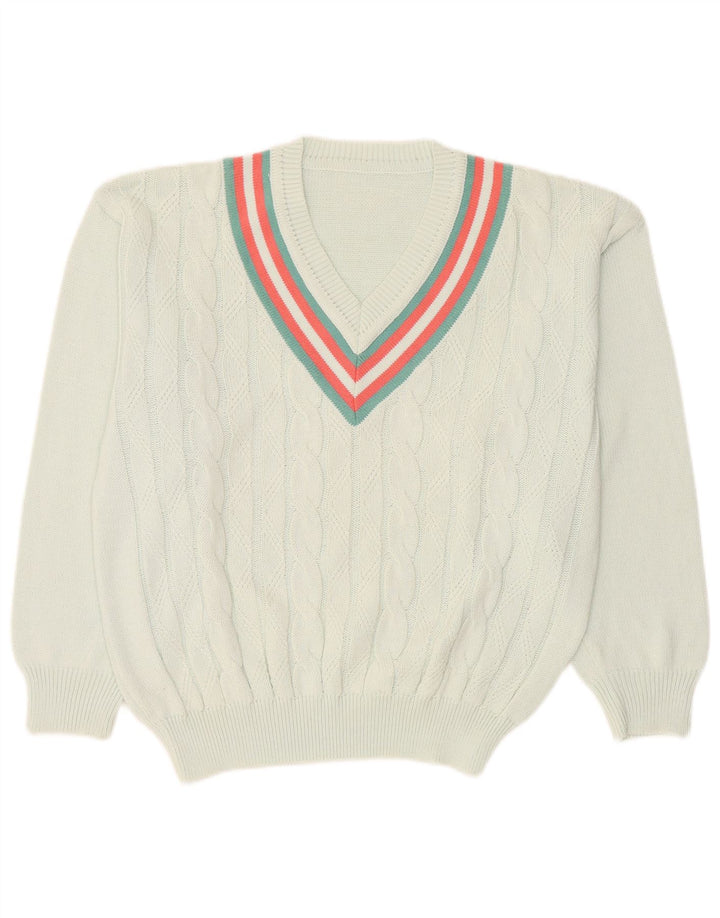 VINTAGE Herretrøjetrøje Stor Blå Colourblock Bomuld