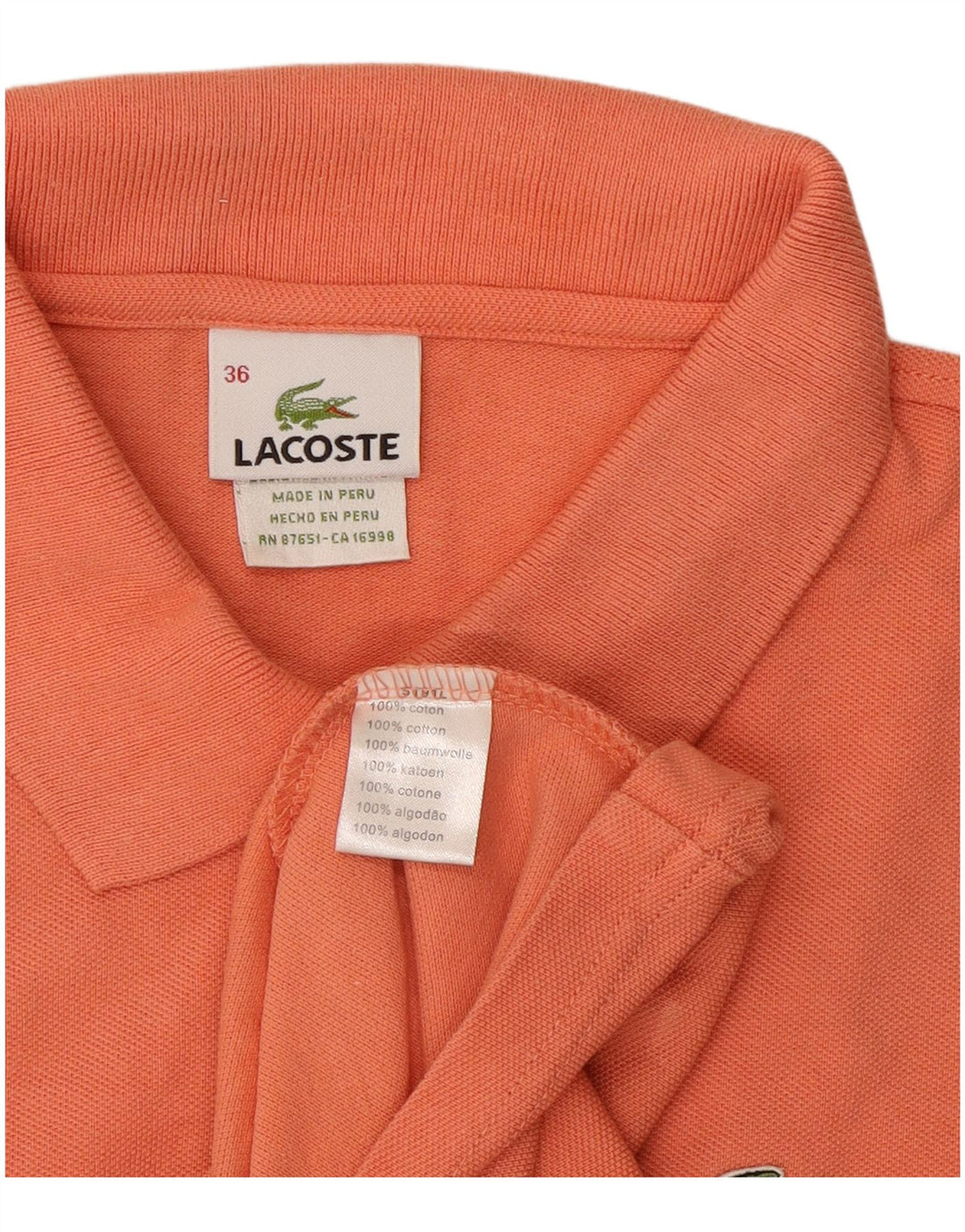Lacoste Dame Polo Shirt Størrelse 36 Lille Orange Bomuld