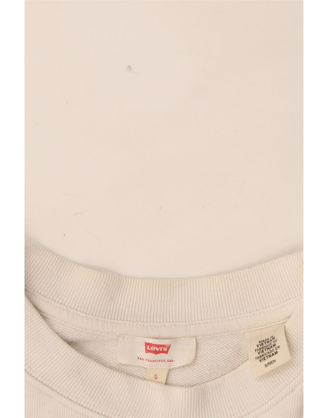 LEVI'S Womens Crop Graphic Oversized Sweatshirt Jumper UK 10 Small White Vintage Levi's and Second-Hand Levi's from Messina Hembry 