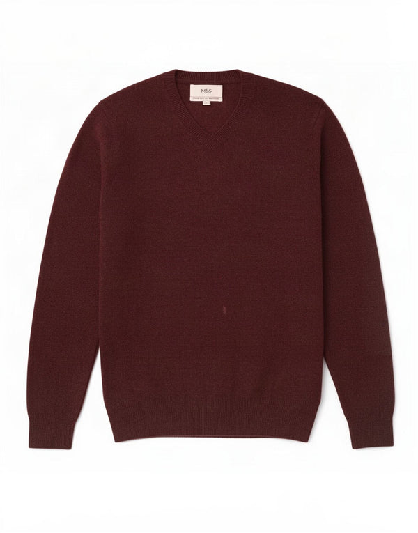 Marks & Spencer Herre V-hals sweater Medium Burgundy Flecked Wool