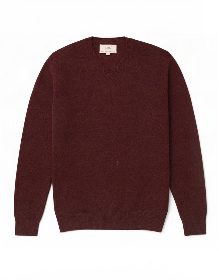 Marks & Spencer Herre V-hals sweater Medium Burgundy Flecked Wool