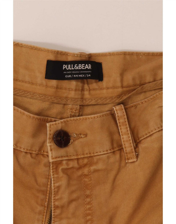 Pull & Bear Herre Slim Chino Bukser EU 44 Large W34 L32 Beige Bomuld