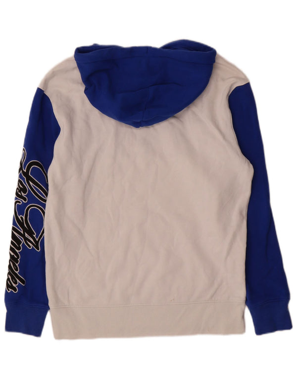 Hollister Mens Graphic Hoodie Jumper Small White Colourblock Cotton