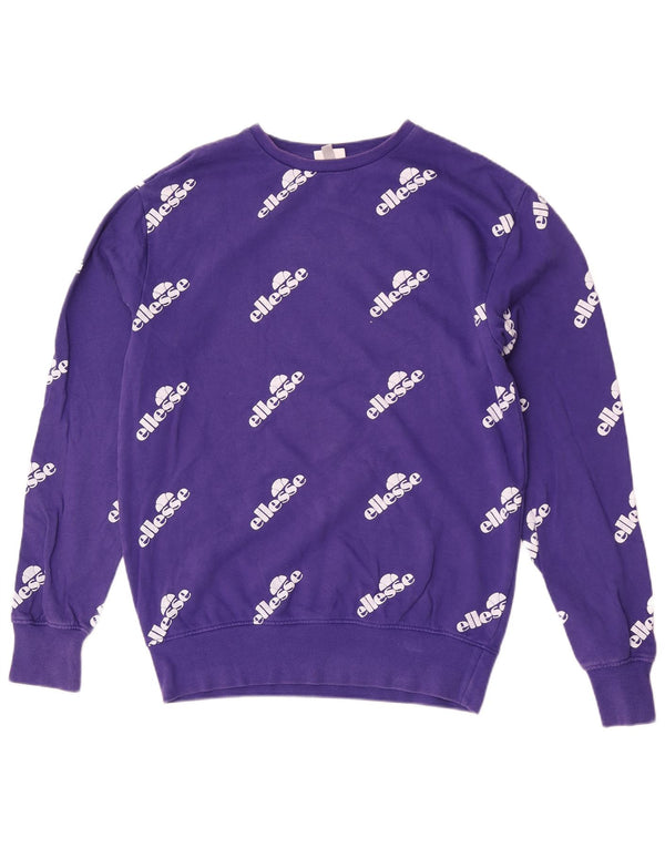 Ellesse Dame Grafisk Sweatshirt Jumper UK 12 Medium Lilla Bomuld