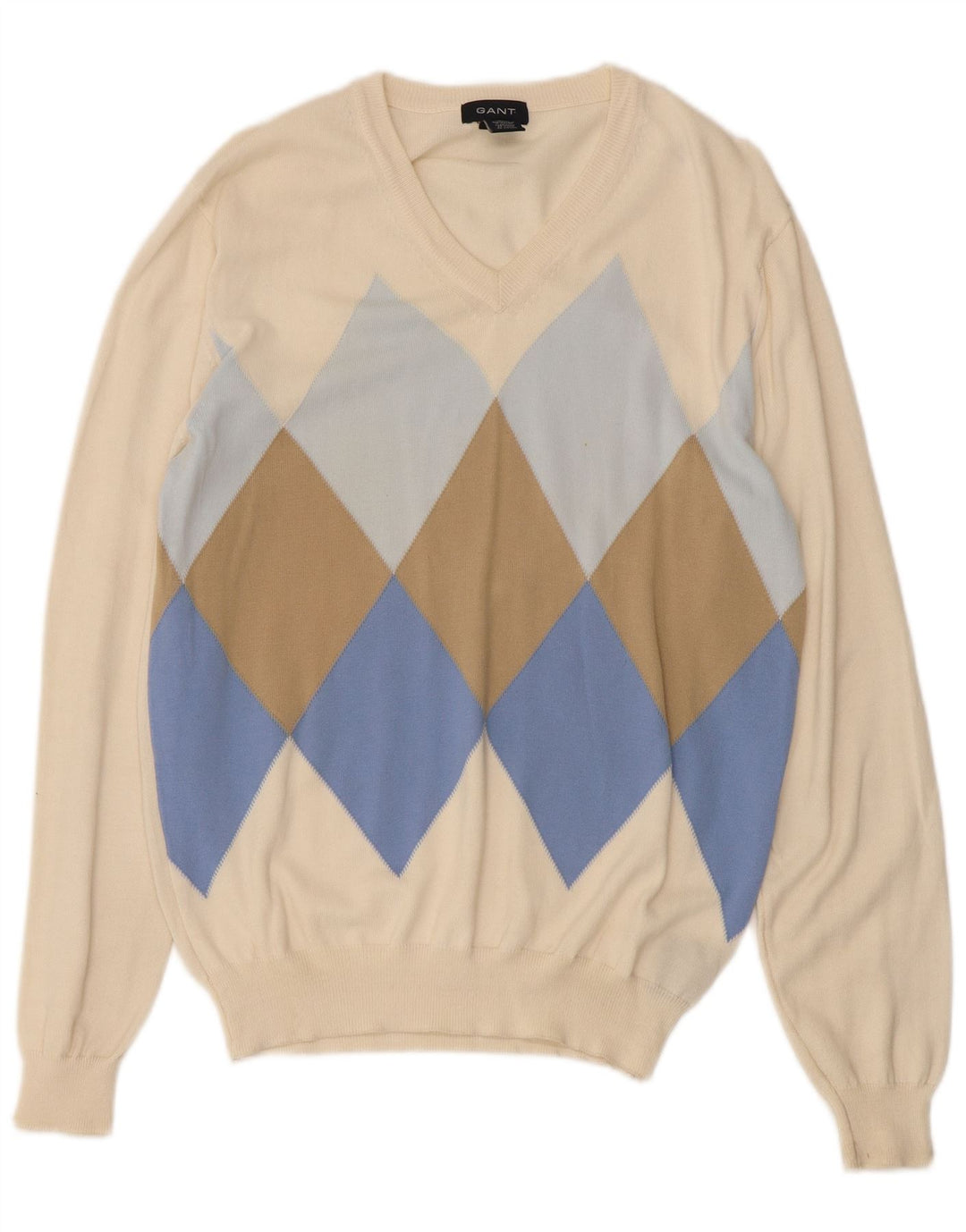 Gant Herre V-hals sweater Medium White Argyle/Diamond Bomuld