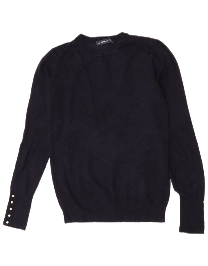 Zara Dame sweater med rund hals DK 12 Medium Navy Blue Viscose