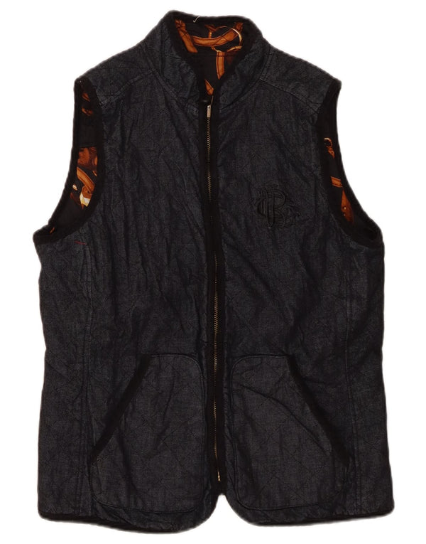 Ralph Lauren Womens Vendbar Quiltet Gilet UK 12 Medium Navy Blue Bomuld