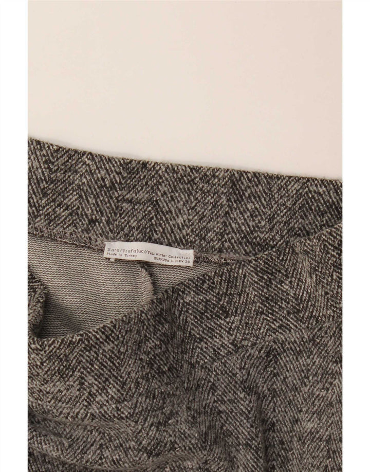 Zara Dame Midi A-Line nederdel Large W32 Grey Herringbone