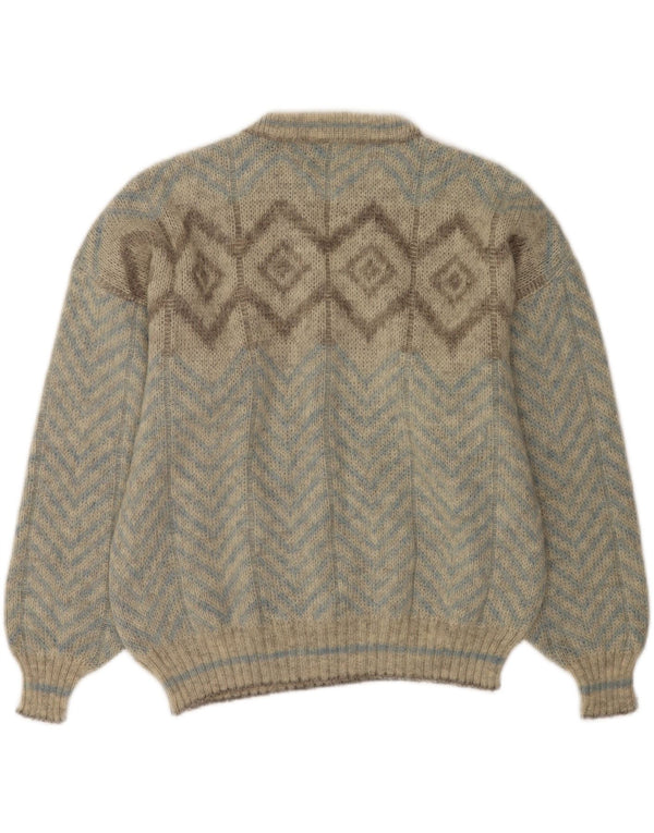 Tundra Mens Loose Fit Crew Neck Jumper Sweater Small Blue Geometric