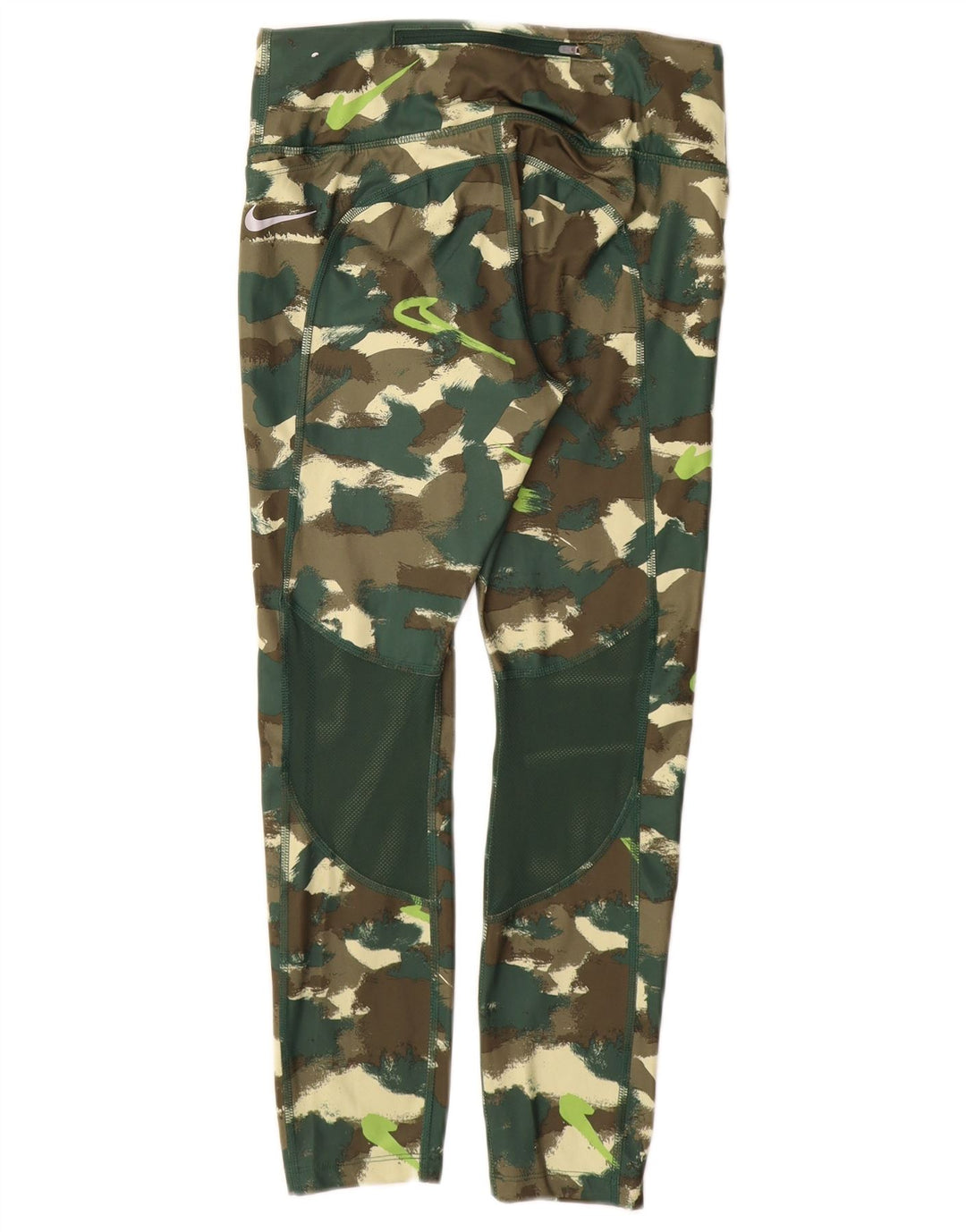 NIKE Dame Dri Fit Leggings UK 12 Medium Green Camouflage Polyester