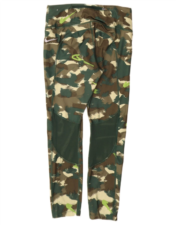 NIKE Dame Dri Fit Leggings UK 12 Medium Green Camouflage Polyester