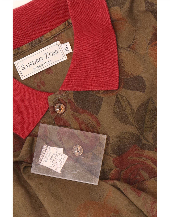 Vintage kortærmet herretrøje XL Khaki Floral