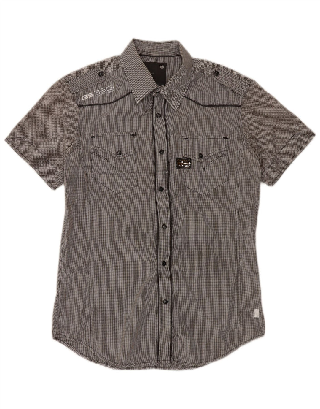 G-Star Herre Kortærmet Military Shirt Medium Grey Gingham Cotton