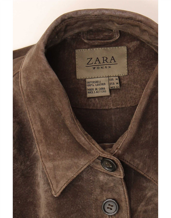 Zara Dame Ruskindsjakke UK 14 Medium Brun Læder