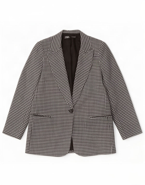 Zara Dame 1-knaps blazerjakke EU 40 Medium Sort Gingham