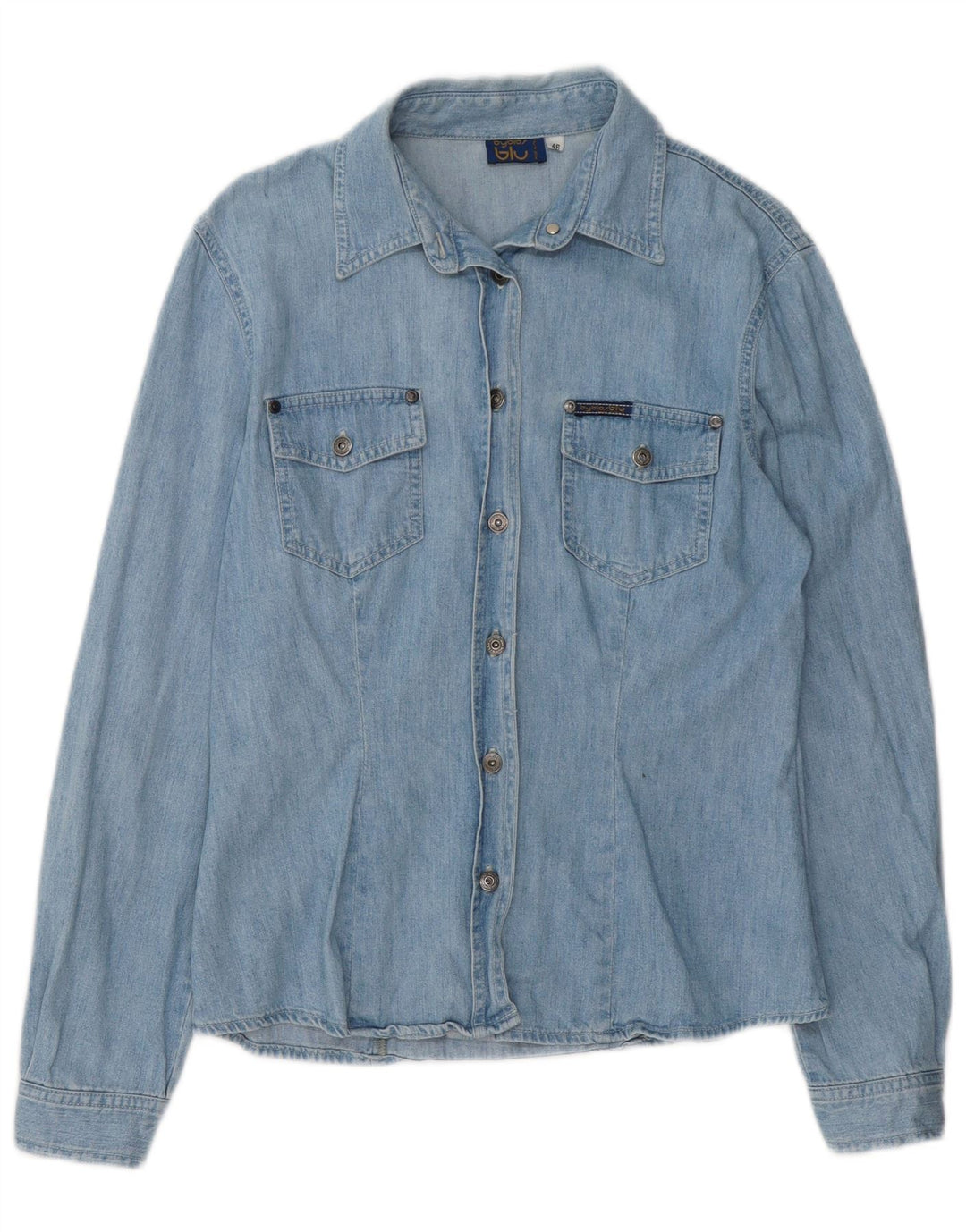 BYBLOS Dame Denim Skjorte IT 46 Stor Blå Bomuld