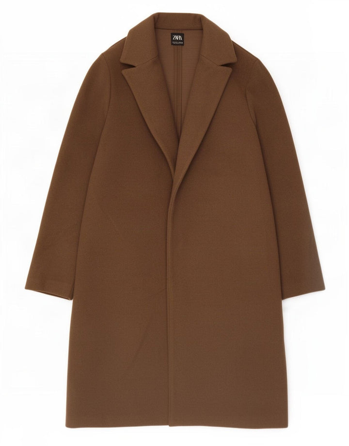 Zara Womens Open Overcoat UK 14 Large Brown Polyester