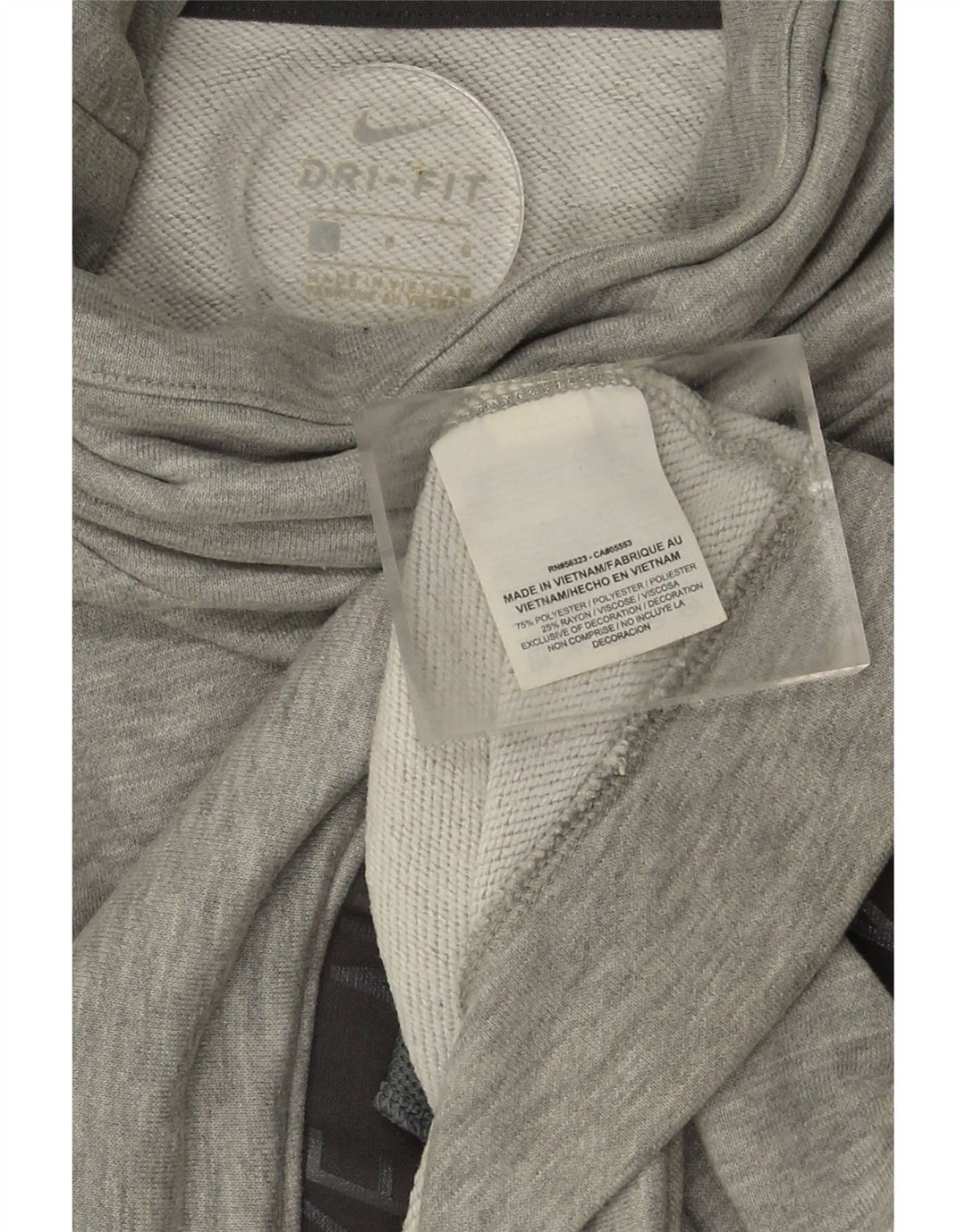NIKE Womens Dri Fit Graphic Roll Neck Sweatshirt Jumper UK 16 Large Grey Vintage Nike and Second-Hand Nike from Messina Hembry 