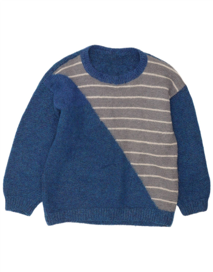Vintage herre rund hals sweater stor blå stribet
