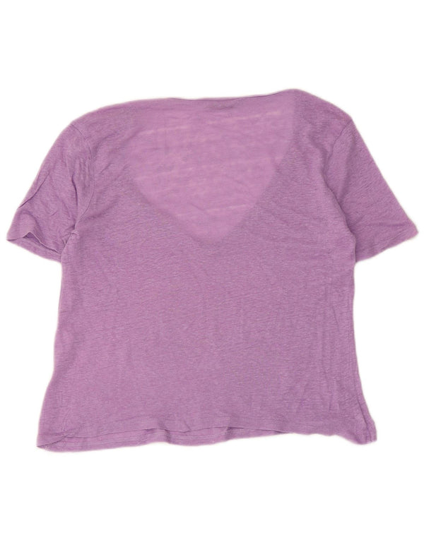 Zara Womens Crop T-Shirt Top UK 12 Medium Lilla Flecked Linen
