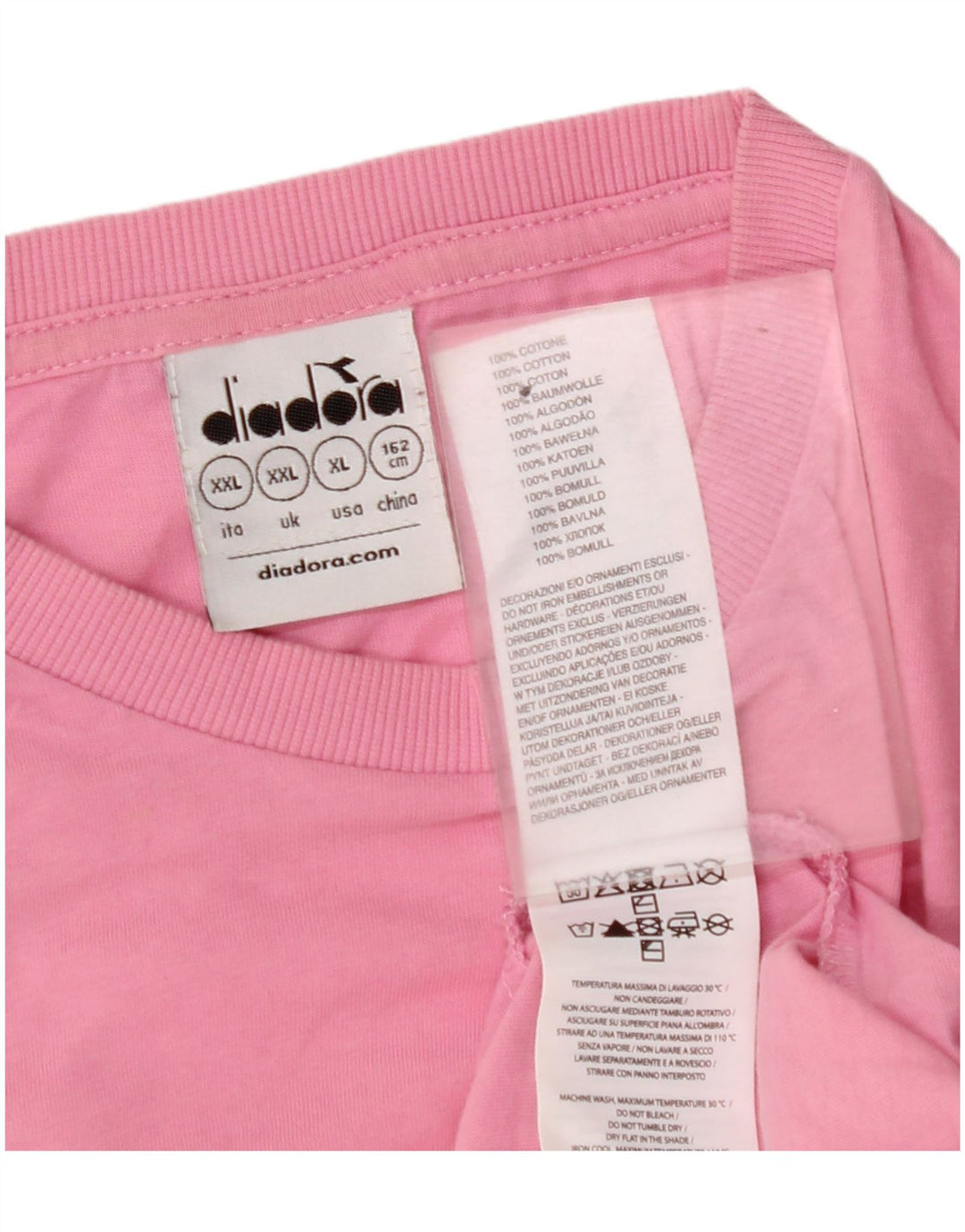 DIADORA Pige T-Shirt Top 13-14 År 2XL Pink Bomuld