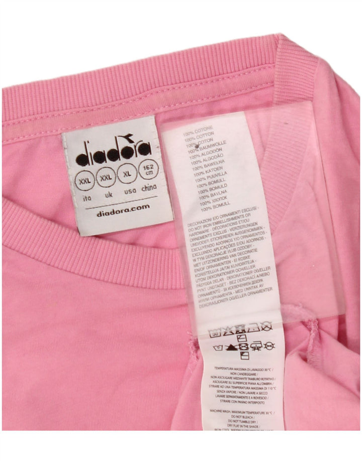 DIADORA Pige T-Shirt Top 13-14 År 2XL Pink Bomuld