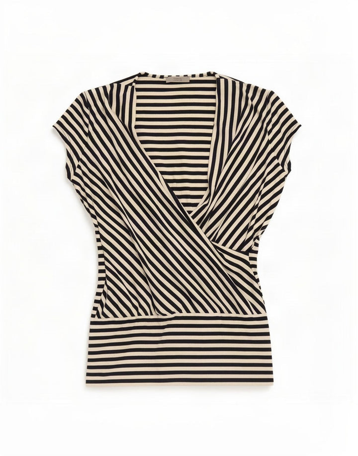 Marks & Spencer Damebluse Top UK 16 Stor Sort Stribet Viscose