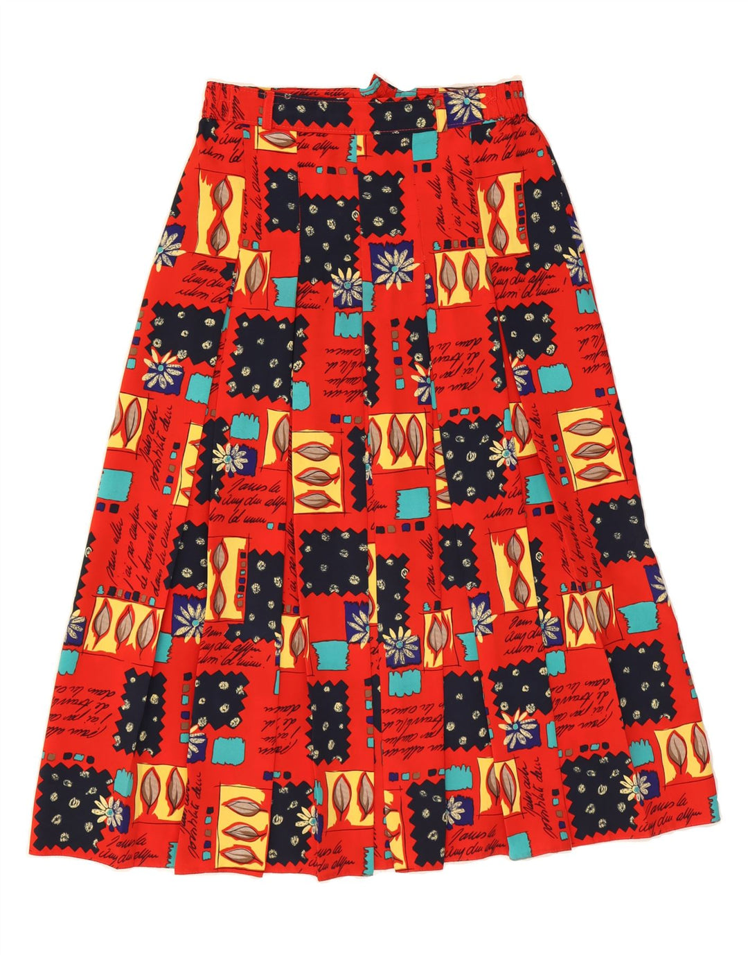 VINTAGE Womens A-Line Skirt W28 Medium Red Patchwork Polyester Vintage Vintage and Second-Hand Vintage from Messina Hembry 